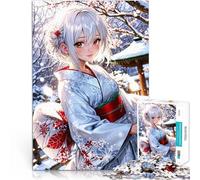Puzzles 1000 pièces pour Adolescents Kimono d'hiver élégant dans Un Cadre enneigé Serein défi éducatif Super Cadeau 52x38cm