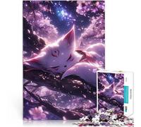 Puzzles 1000 pièces pour Adolescents Kitsune endormi dans Les cerisiers en Fleurs Casse-tête Cadeau Amusant 38x26cm