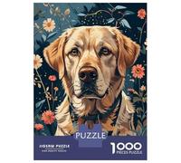 Puzzles 1000 Pièces pour Adolescents Labrador Retriever Portrait with Flowers Puzzle Jouet Décoration Murale Vacances À La Maison Cadeaux pour Amis Et Famille 38x26cm/1000pcs
