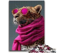 Puzzles 1000 pièces pour Adolescents Léopard Portant Un Foulard pour Les 14 Ans et Plus Défi éducatif Activités Amusantes à la Maison, Cadeaux d'anniversaire, Cadeaux de Voyage 38x26cm