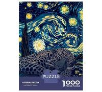 Puzzles 1000 Pièces pour Adolescents Leopard Sleeping Under Starry Night Sky Puzzle Jouet Décoration Murale Vacances À La Maison Cadeaux pour Les Amis Et La Famille 52x38cm/1000pcs