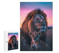 Puzzles 1000 pièces pour adolescents Lion and Cub at Sunset Puzzles pour adultes Jeu de main mais cadeau d'anniversaire amusant et humoristique, cadeaux, 1000 pièces