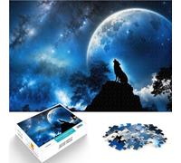 Puzzles 1000 pièces pour Adolescents Loup Hurlant à la Pleine Lune Analyse et logique avec Affiche et Feuille de Questions correspondantes 52x38cm