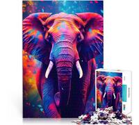 Puzzles 1000 pièces pour Adolescents Lumière Noire UV Elephant Jouet éducatif d'apprentissage Une œuvre d'art 50x70cm