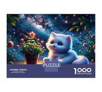 Puzzles 1000 Pièces pour Adolescents Magical Night Garden with Kitten Puzzles pour Adolescents, Jouets, Décoration Murale, Cadeaux pour Femmes, Cadeau d'anniversaire, Cadeaux, 38x26cm/1000pcs