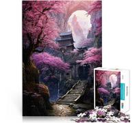 Puzzles 1000 pièces pour Adolescents Monastère de la Montagne Sakura Casse-tête avec des pièces de Formes aléatoires entièrement imbriquées 38x26cm