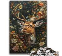 Puzzles 1000 pièces pour Adolescents, Motif cerf Floral, Jeu Stimulant et Jeu Familial, décoration Murale, Cadeaux d'anniversaire et de Noël Uniques, 50x75cm
