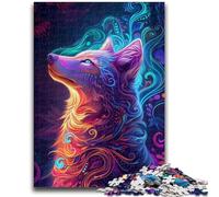 Puzzles 1000 pièces pour Adolescents, Motif Renard psychédélique, Anti-Stress, séjour, Tuer Le Temps, liste de souhaits avec Le Père Noël (38x26cm)