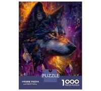 Puzzles 1000 Pièces pour Adolescents Mystical Wolf with Crystals Puzzle Jouet Décoration Murale Vacances À La Maison Cadeaux pour Les Amis Et La Famille 70x50cm/1000pcs