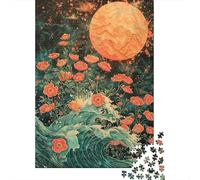 Puzzles 1000 Pièces pour Adolescents Ocean Moon Flowers Art Print Puzzles pour Adolescents, Jouets, Décoration Murale, Cadeaux pour Femmes, Cadeau d'anniversaire, Cadeaux, 52x38cm/1000pcs