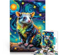 Puzzles 1000 pièces pour Adolescents Opossum dans la Nuit étoilée Apprentissage éducatif avec Affiche et Feuille de Questions correspondantes 52x38cm