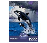 Puzzles 1000 Pièces pour Adolescents Orcas Leaping from The Ocean Painting Puzzles pour Adultes - Jeux De Détente - Assemblage De Motifs pour Les Amateurs De Jeux 70x50cm/1000pcs