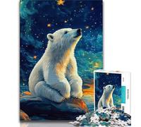 Puzzles 1000 pièces pour Adolescents Ours Polaire sous Le Ciel Nocturne, Jeux Amusants en Famille, activités Amusantes à la Maison, Cadeau d'anniversaire, Cadeaux de Voyage (38x26cm)