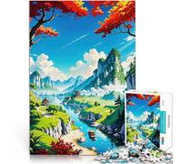 Puzzles 1000 pièces pour Adolescents Paysage Asiatique Serein Défi Difficile pour soulager Le Stress Cadeau Amusant 38x26cm
