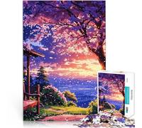 Puzzles 1000 pièces pour Adolescents Paysage de Coucher de Soleil avec des cerisiers en Fleurs Jeu Pratique Une œuvre d'art 52x38cm
