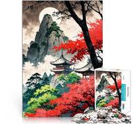 Puzzles 1000 pièces pour Adolescents Paysage de Montagne de Temple Japonais Jeux de détente Cadeau pour Les Anniversaires 50x70cm