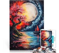 Puzzles 1000 pièces pour Adolescents Paysage Marin de Pleine Lune Jeu éducatif Familial Car C'est Un pour Toute la Famille 38x26cm