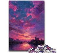 Puzzles 1000 pièces pour Adolescents Paysage Urbain sous Le Soleil couchant 1000 pièces pour Adolescents, Anti-Stress, défi Difficile, Cadeaux du Père Noël Secret (26x38cm)