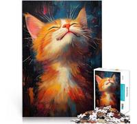 Puzzles 1000 pièces pour Adolescents Peinture de Chat Orange Heureux Jouets éducatifs est idéal comme Cadeau pour Toute la Famille 38x26cm