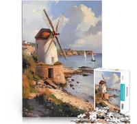 Puzzles 1000 pièces pour Adolescents Peinture de Moulin à Vent côtier Jeux de détente est idéal comme Cadeau pour Toute la Famille 38x52cm