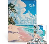 Puzzles 1000 pièces pour Adolescents Peinture de Plage Tropicale Apprentissage éducatif Liste de souhaits avec Le Père Noël 50x70cm