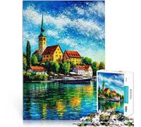 Puzzles 1000 pièces pour Adolescents Peinture du Village riverain du lac de Constance Jeux éducatifs Cadeau d'œuvre d'art 26x38cm