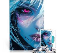 Puzzles 1000 pièces pour Adolescents Peinture d'une Fille animée aux Yeux Roses Impossible Décoration d'intérieur 38x26cm