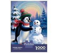 Puzzles 1000 Pièces pour Adolescents Penguin Building A Snowman in Winter Puzzle Jouet Décoration Murale Vacances À La Maison Cadeaux pour Les Amis Et La Famille 70x50cm/1000pcs