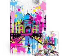 Puzzles 1000 pièces pour Adolescents Pop Art du Taj Mahal Jouet éducatif d'apprentissage avec Affiche et Feuille de Questions correspondantes 38x26cm