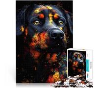 Puzzles 1000 pièces pour Adolescents Portrait coloré de Rottweiler Jeux Amusants en Famille pour la décoration intérieure 38x52cm