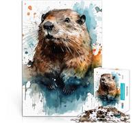 Puzzles 1000 pièces pour Adolescents Portrait de Castor à l'aquarelle Jouets éducatifs Car C'est Un pour Toute la Famille 38x26cm