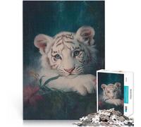 Puzzles 1000 pièces pour Adolescents Portrait d'un bébé Tigre Blanc Jeux éducatifs Activités Amusantes à la Maison, Cadeaux d'anniversaire, Cadeaux de Voyage, 52x38cm