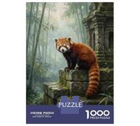 Puzzles 1000 Pièces pour Adolescents Red Panda on Ancient Stone Structure Puzzles pour Adultes, Jouets Anti-Stress, Analyse Et Logique, Cadeau d'anniversaire, Cadeaux, 38x26cm/1000pcs