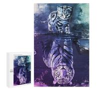 Puzzles 1000 pièces pour adolescents Reflections of Nature Cat and Tiger Puzzles pour adultes Jeux de relaxation UNE œuvre d'art pour anniversaire, Noël 1000 pièces