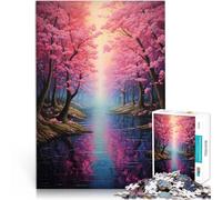 Puzzles 1000 pièces pour Adolescents Reflets de Fleurs de Cerisier Difficile et défi avec Affiche et Feuille de Questions correspondantes 38x26cm