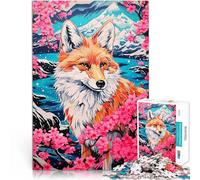 Puzzles 1000 pièces pour Adolescents Renard Cerisier en Fleurs Animal Impossible avec des pièces de Formes aléatoires entièrement imbriquées 75x50cm