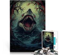 Puzzles 1000 pièces pour Adolescents Requin d'horreur Compétition de Vitesse Manuelle Renforcer l'amour Entre Les Couples 38x26cm