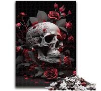 Puzzles 1000 pièces pour Adolescents Roses Rouges Crâne Aide Le Cerveau à exercer Jouets addictifs pour cultiver la Patience Décoration Murale 50x75cm