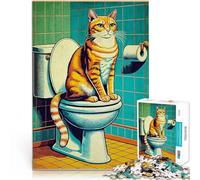 Puzzles 1000 pièces pour Adolescents Salle de Bain avec Un Chat Orange Mignon Jeu Stimulant Interaction Parent-Enfant 38x26cm