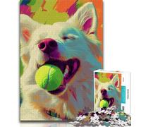 Puzzles 1000 pièces pour Adolescents, Samoyède Jouant au Tennis, Jeu Stimulant, décoration Murale, Cadeaux d'anniversaire et de Noël Uniques (75x50cm)