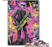 Puzzles 1000 pièces pour Adolescents, saxophoniste Style Basquiat, Jouet éducatif et décompressant, Cadeau d'anniversaire, décoration Murale (Taille 50x75cm)