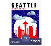 Puzzles 1000 Pièces pour Adolescents Seattle Washington Mid Century Modern Travel Poster Puzzles pour Adultes - Jeux De Construction - Découpe De Précision - Stimule Le Cerveau 38x26cm/1000pcs