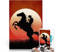 Puzzles 1000 pièces pour Adolescents Silhouette de Cow-Boy au Coucher du Soleil Jeux de détente Une œuvre d'art 38x26cm