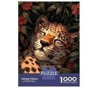 Puzzles 1000 Pièces pour Adolescents Sleeping Leopard in Flowers Puzzles pour Adolescents - Jeux Relaxants Et Anti-Stress - Idéal comme Cadeau pour Toute La Famille 38x26cm/1000pcs
