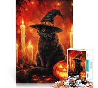 Puzzles 1000 pièces pour Adolescents Sorcière au Chat Noir Jouet éducatif d'apprentissage Cadeau d'anniversaire 52x38cm