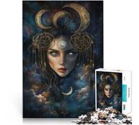 Puzzles 1000 pièces pour Adolescents Sorcière Magique de la Nuit étoilée Jeux éducatifs avec Affiche et Feuille de Questions correspondantes 75x50cm