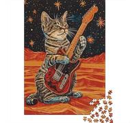 Puzzles 1000 Pièces pour Adolescents Space Cat Guitar Art Print Puzzles pour Adolescents, Jouets, Décoration Murale, Cadeaux pour Femmes, Cadeau d'anniversaire, Cadeaux, 52x38cm/1000pcs