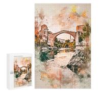 Puzzles 1000 pièces pour adolescents Stari Most en aquarelle Puzzles pour adultes Jeu de main sur le jouet, mais cadeau d'anniversaire amusant et humoristique, cadeaux, 1000 pièces