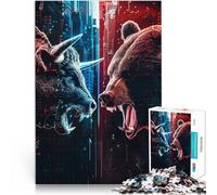 Puzzles 1000 pièces pour Adolescents Taureaux Contre Ours Compétition de Vitesse Manuelle Cadeau pour Les Anniversaires 52x38cm