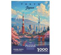 Puzzles 1000 Pièces pour Adolescents Tokyo Japan Cityscape with Mount Fuji Puzzles pour Adultes, Jouets Anti-Stress, Analyse Et Logique, Cadeau d'anniversaire, Cadeaux, 38x26cm/1000pcs